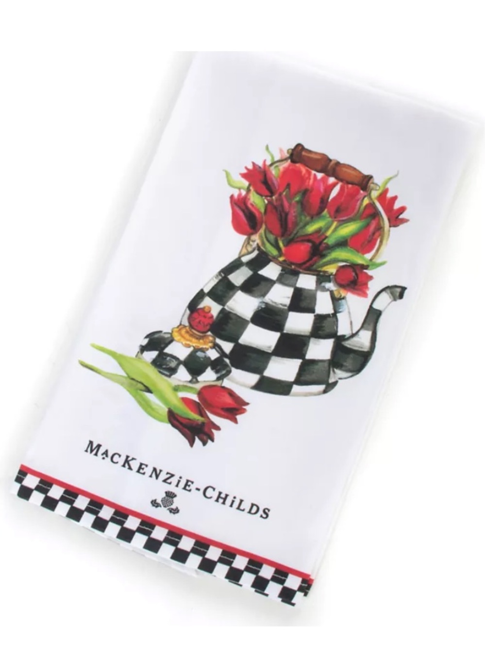 MacKenzie-Childs Tulip Tea Kettle Dish Towel. New in package.